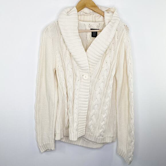 Calvin Klein Cream Shawl Collar Knit Long Sleeve Sweater Women's Size X-Large XL - Picture 1 of 10